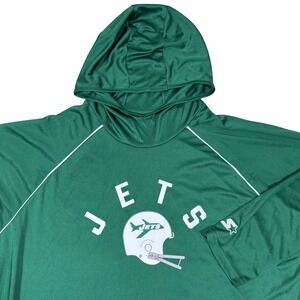 Starter New York Jets Hooded Long Sleeve Shirt Men's 2XL Green NFL Retro